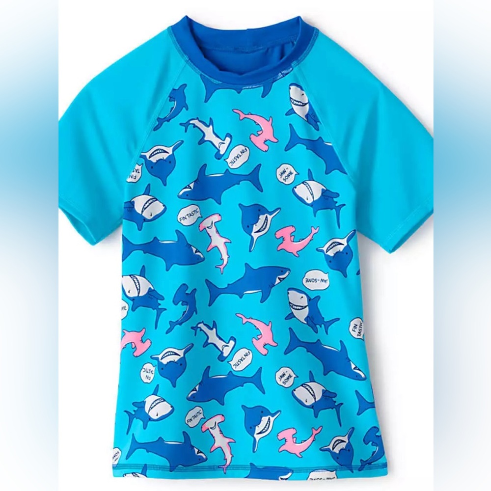 Lands End Girls Print Mock neck Rashguard Swim Top